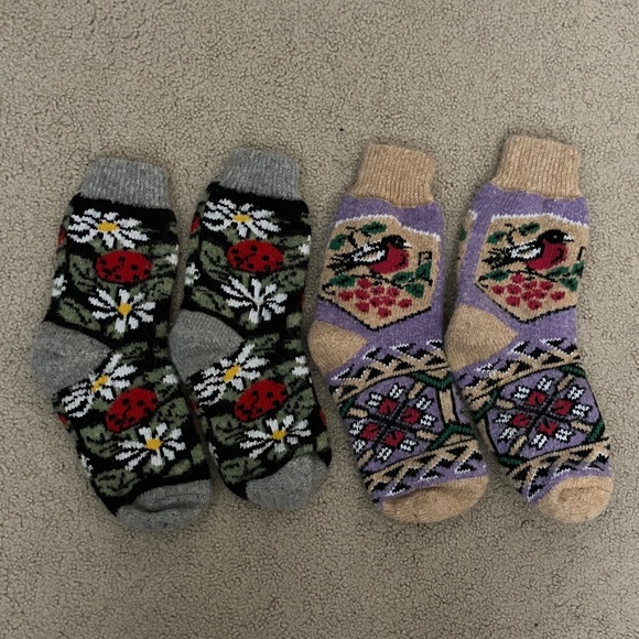 Handmade Accessories - 100% Merino wool socks bundle 2, hand knit, insulated, lounge, outdoor, natural